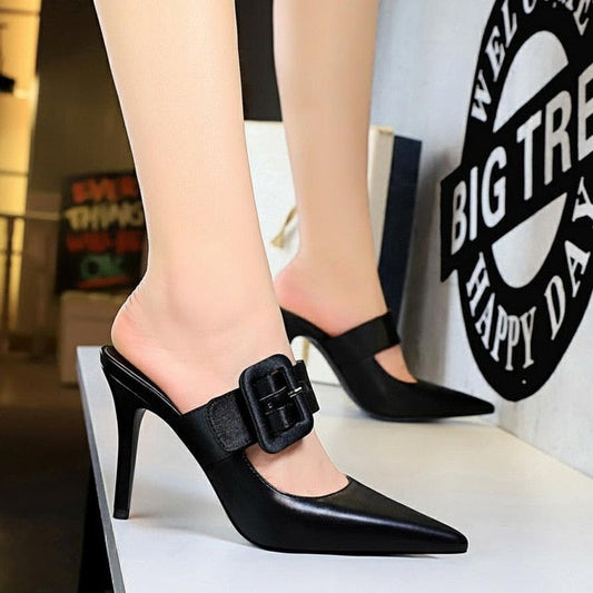 Dam Mules Skor Hög Klack PU-gummi med SpÀnne Elegant Design-1