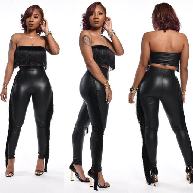 Variant image for Dam Byxor med Resår i Midjan PU Läder Snygga och Eleganta-3