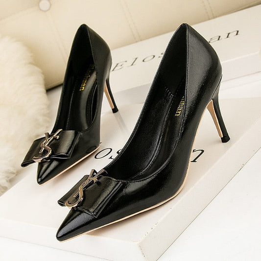 Dam Pumps Hög Klack PU Läder Slip-On Elegant Design-1