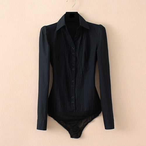 Dam Bodysuit Långa Ärmar Knappdetaljer 100% Bomull-1