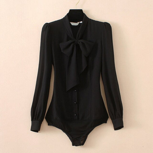 Dam Bodysuit Långärmad Chiffon Polyester Elegant Slipning-1