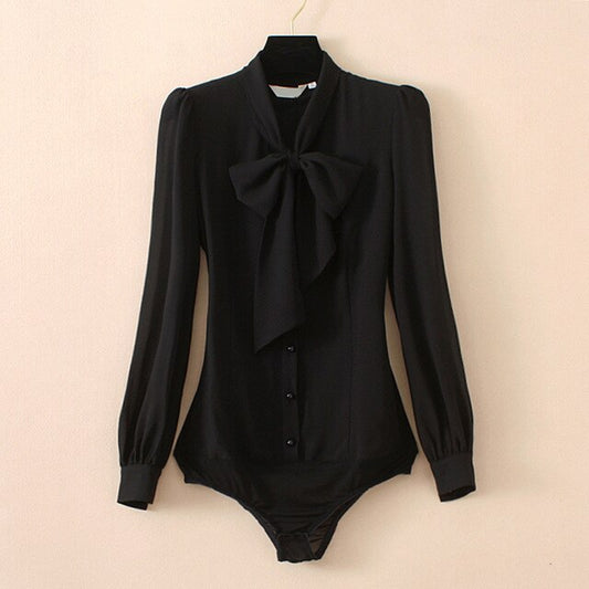 Dam Bodysuit LÄngÀrmad Chiffon Polyester Elegant Slipning-1