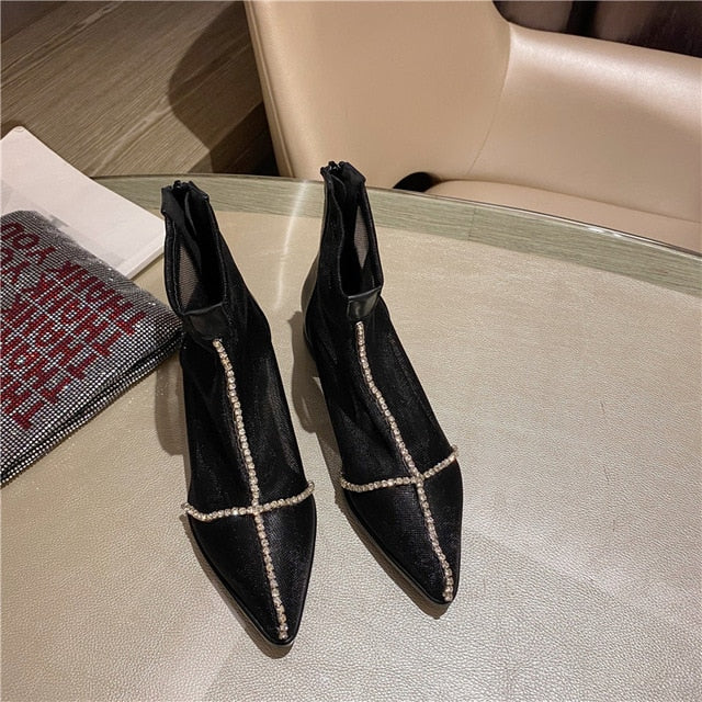 Ankelstövlar Dam med Spetsig Tå och Fyrkantig Häl i Andningsbart Mesh – Eleganta Chelsea Boots 8