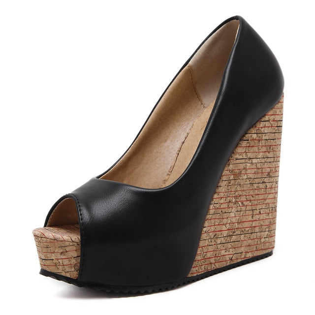 Kvinnors Wedge Skor Hög Klack PU Öppen Tå-1
