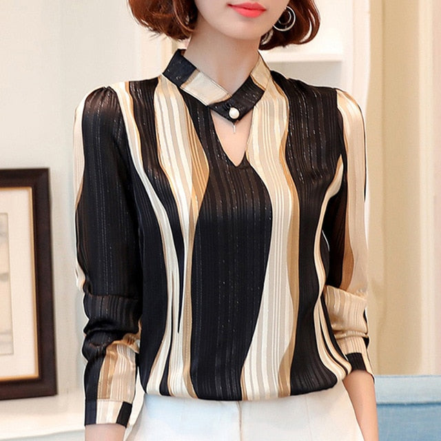 Variant image for Dam Blus V-ringad Randig Chiffon-2