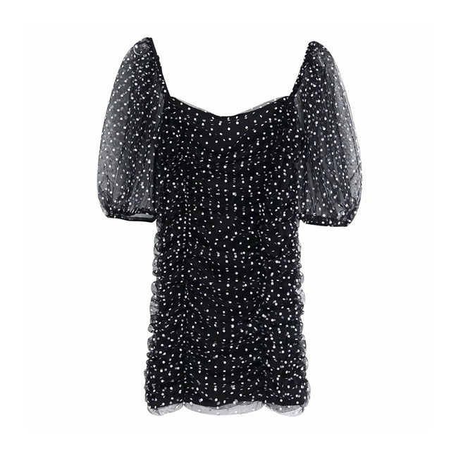 Variant image for Damklänning Mini V-Neck Puffärmar Slim Fit Polyester-8