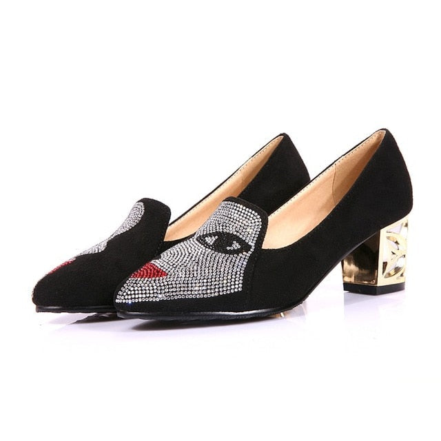 Variant image for Dam Pumpskor Mary Jane Flock med Blockklack och Rhinestones-1