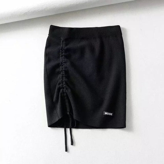 Dam Mini Kjol EnfÀrgad Bomullspandex med Dragband-1
