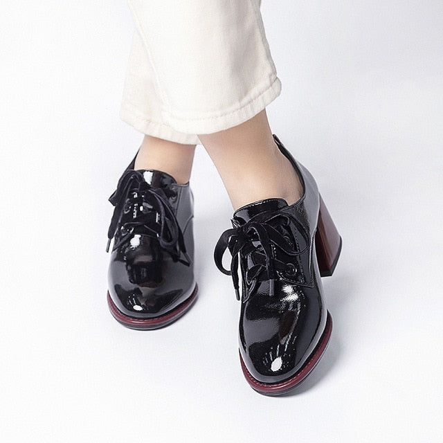 Variant image for Dam Pumps Snörning PU-Läder Blockklack 6 cm-1