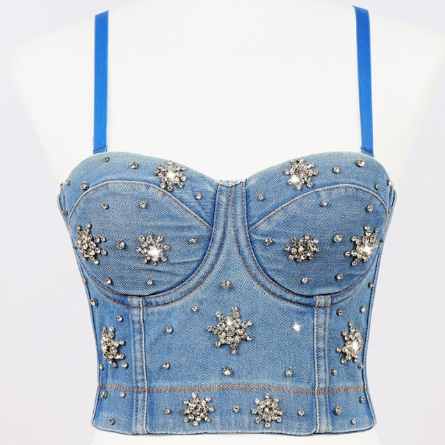 Variant image for Dam Bustier Justerbar Denim med Pärldetaljer-2