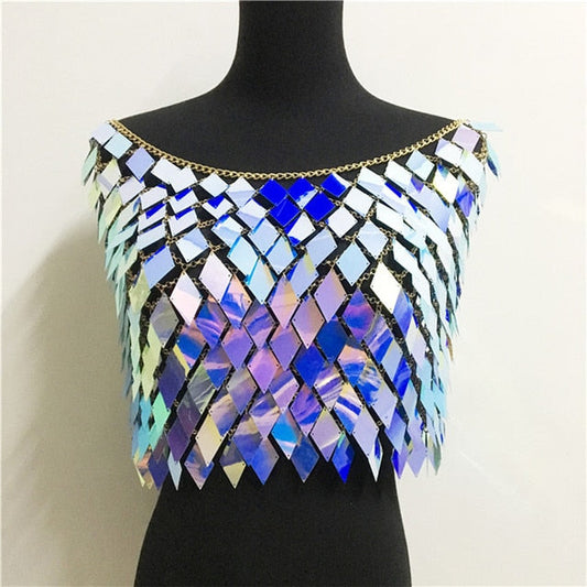 Dam Cropped Top Geometrisk Design Paljett för Festliga Tillfällen-1