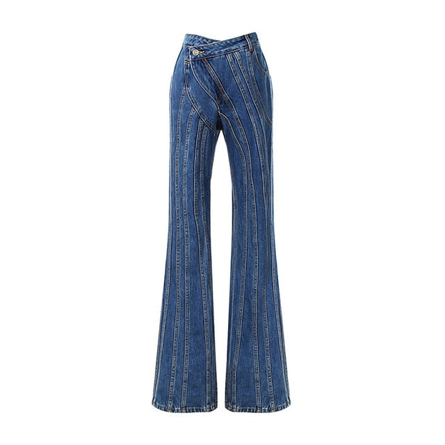 Dam Jeans Hög Midja Patchwork Design Bomull Polyester-1