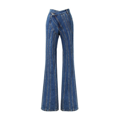 Dam Jeans Hög Midja Patchwork Design Bomull Polyester-1