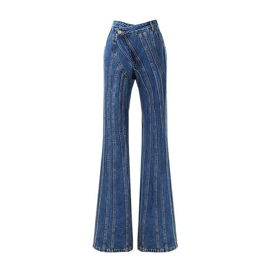 Dam Jeans Hög Midja Patchwork Design Bomull Polyester-1