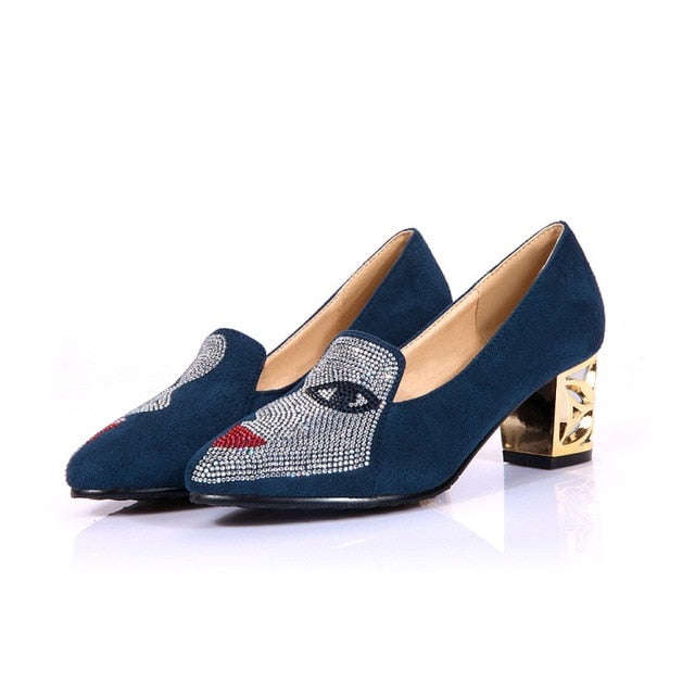 Variant image for Dam Pumpskor Mary Jane Flock med Blockklack och Rhinestones-2