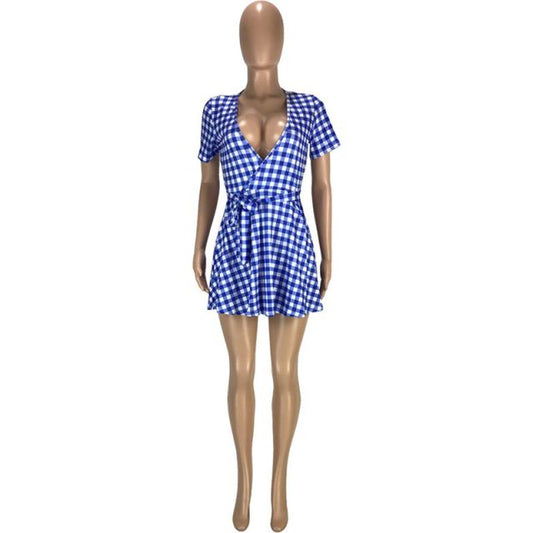 Fina Dam Klänningar A-Linje V-Hals Mini Polyester-1
