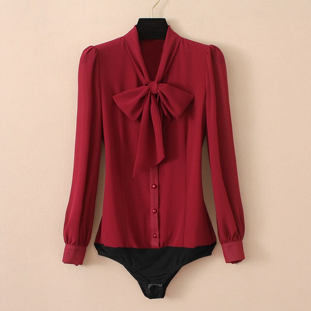 Dam Bodysuit Långärmad Chiffon Polyester Elegant Slipning-6