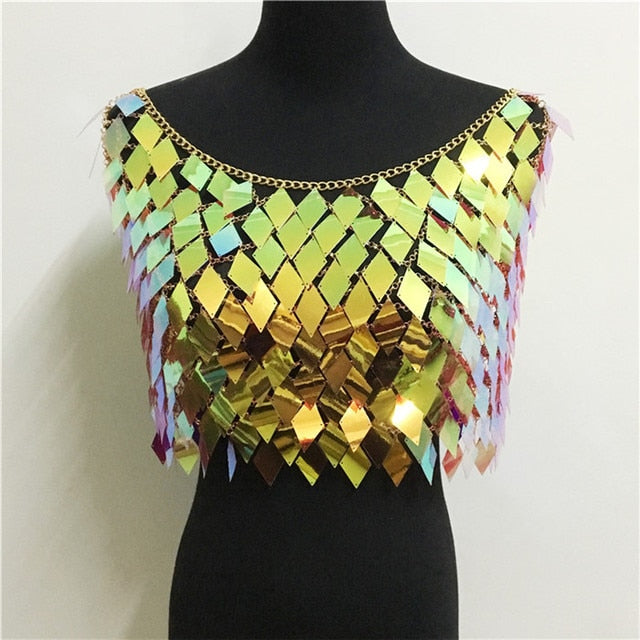 Dam Cropped Top Geometrisk Design Paljett för Festliga Tillfällen-5