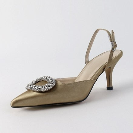 Dam Slingback Mules Satin med Strassdetaljer-6