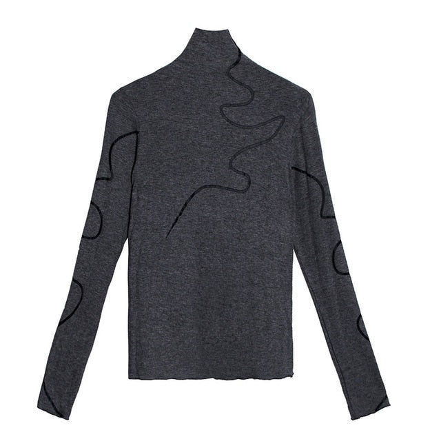 Dam Turtleneck Tröja Randig Bomull Polyester 8