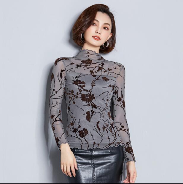 Variant image for Dam Blus Långärmad Mesh Blommönster Polyester-2