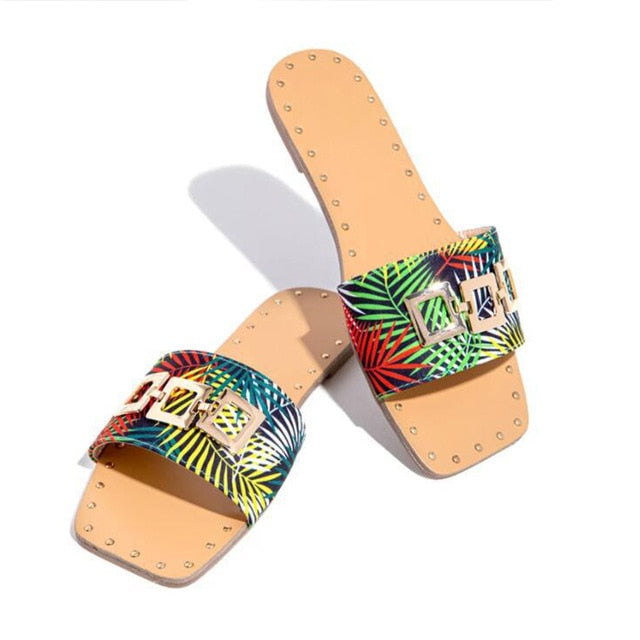 Dam Sandaler Slip-On PU Läder med Dekorativ Spänne-4