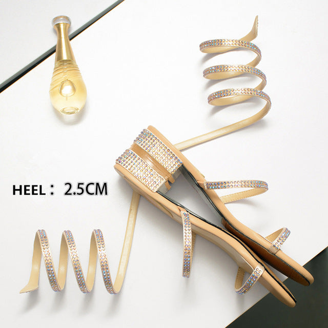 Dam Sandaler Platta med Ankelrem i Silke och Strass 9