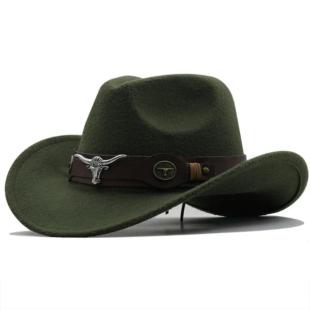 Herrar Western Hatt med Tjurspänne i Filt-6