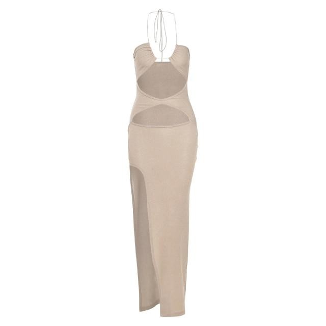 Dam Klänning Midi Halterneck Figurnära Polyester-5