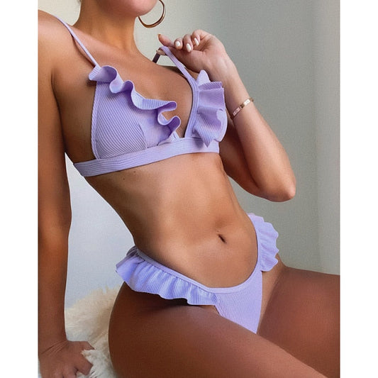 Tvådelad Baddräkt Dam med Justerbara Remmar och Rüschendtails - Polyester och Spandex för Strand och Pool 1