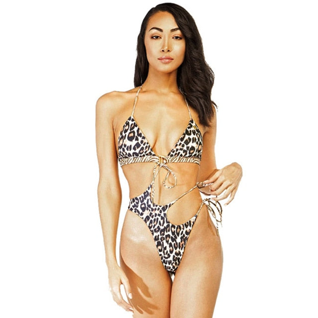 Baddräkt Dam Monokini Sportig Polyester Leopardmönster-5