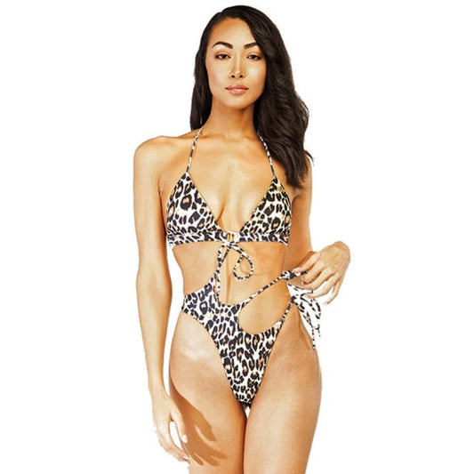 Baddräkt Dam Monokini Sportig Polyester Leopardmönster-1