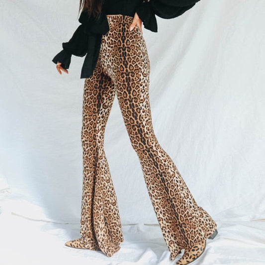 Dam Byxor Leopardmönster Snygga med ResÄr i Midjan Polyester-1