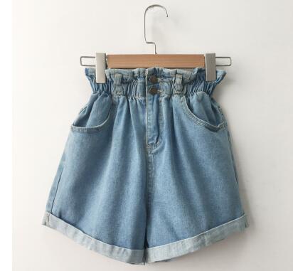 Högmidjade Denimshorts för Dam med Ruffles och Fickor – 100% Bomull, Casual Stil 1