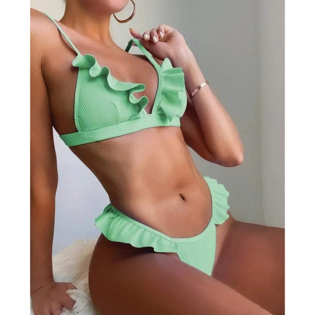 Tvådelad Baddräkt Dam med Justerbara Remmar och Rüschendtails - Polyester och Spandex för Strand och Pool 9