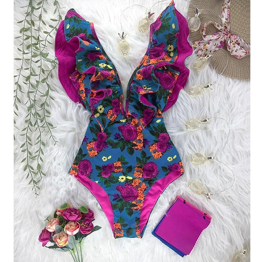 BaddrĂ€kt Dam Blommig Design Ărmlös Polyester Shaping-1