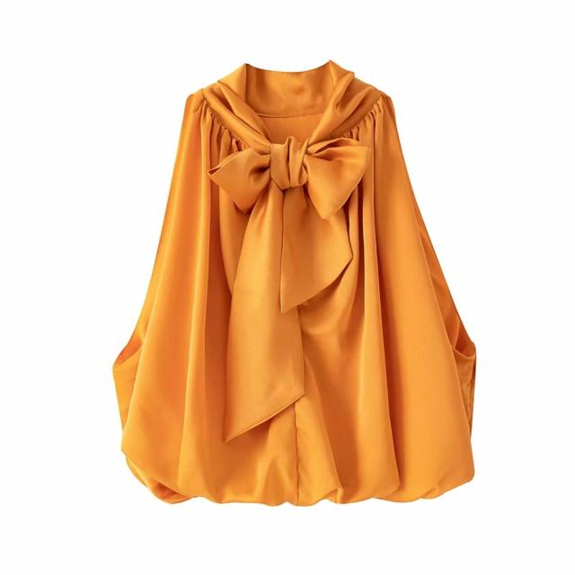Vit Blus Dam Chiffon Monokrom med Ståkrage-1
