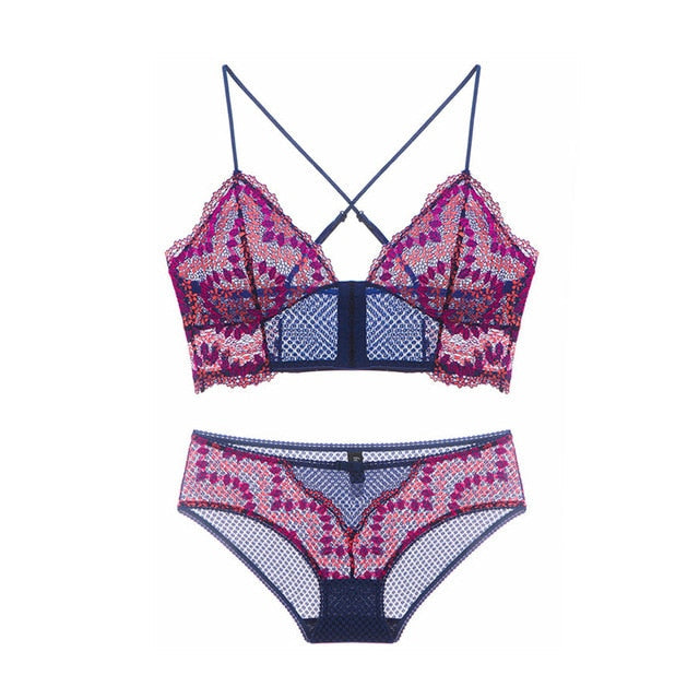 Variant image for Dam BH Set Blommönster Främre Stängning Bomull Nylon Spandex-3