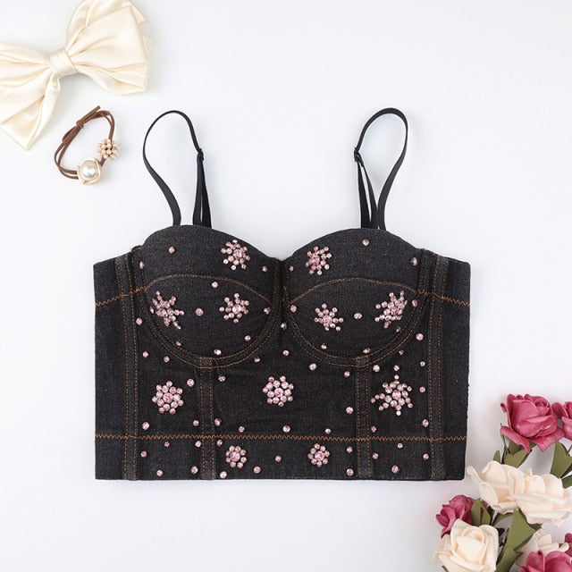 Variant image for Dam Bustier Justerbar Denim med Pärldetaljer-3