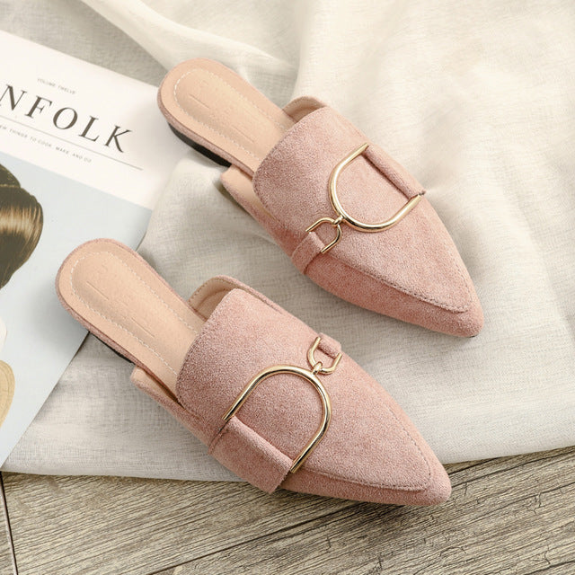 Dam Tofflor Mules Avslappnade Flock med Gummisula 9