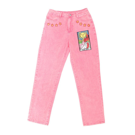 Herr Jeans Rakt Snitt Vintage Bomull Polyester Med Abstrakt MÄlning-1