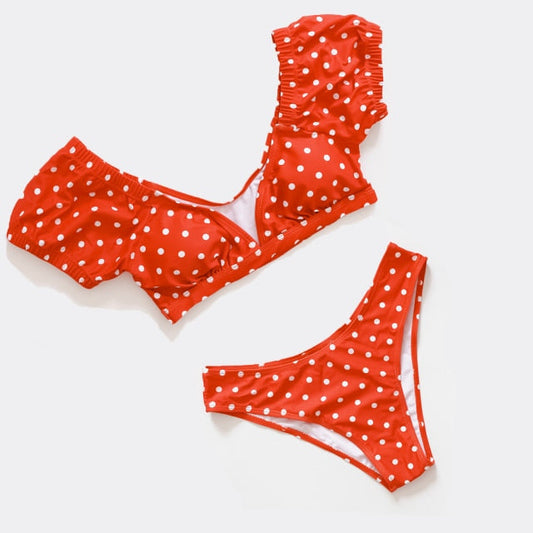 Dam Bikini Set Retro Polka-prickar Polyester Spandex-1