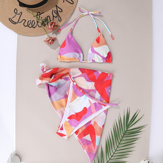 Dam Bikini Set Geometriska Former Lycra Polyester-1