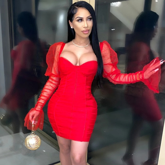 Variant image for Kvinnors Bodycon Mini Klänning Puffade Ärmar Polyester-3