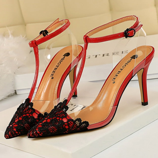 Variant image for Dam Pumps Ankelremmar Spetsiga Tår PU Hög Klack-6