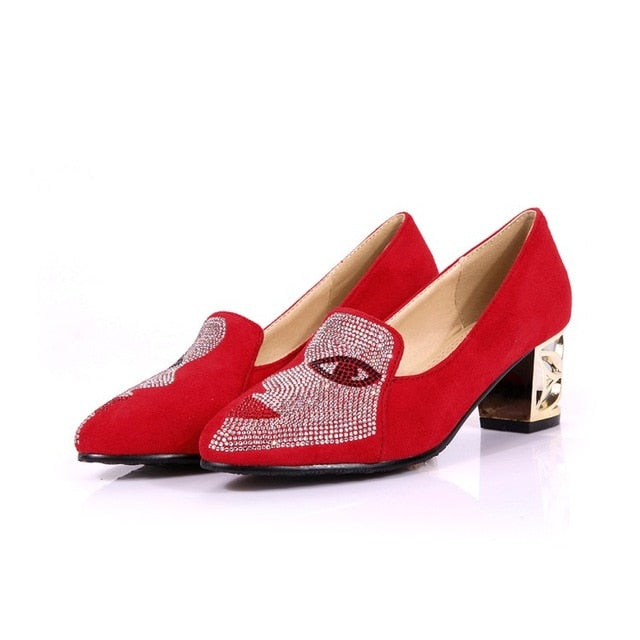 Variant image for Dam Pumpskor Mary Jane Flock med Blockklack och Rhinestones-3