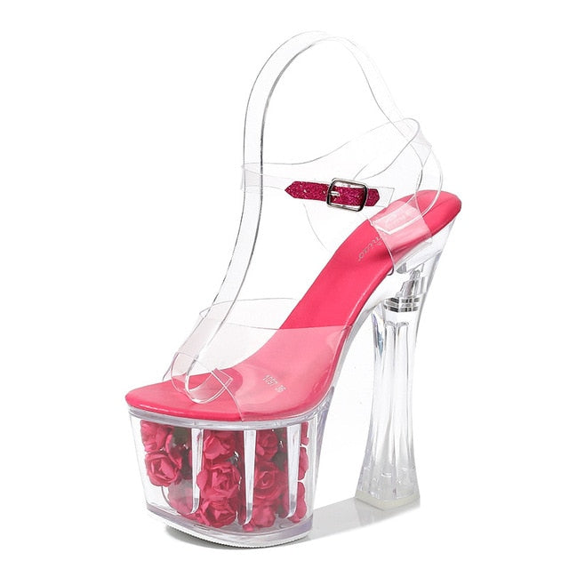 Dam Sandaler Gladiator Transparent PVC Hög Klack-6