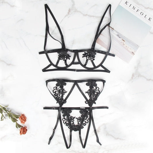 Damunderkläder Set Blommönster Justerbar Polyester Spandex 1