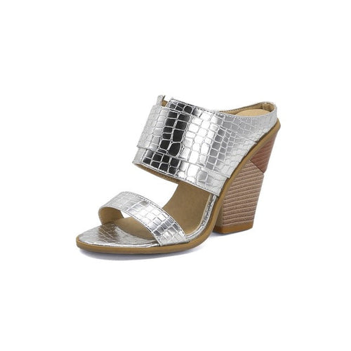 Dam Sandal Chunky Häl Bonded PU-Läder-1
