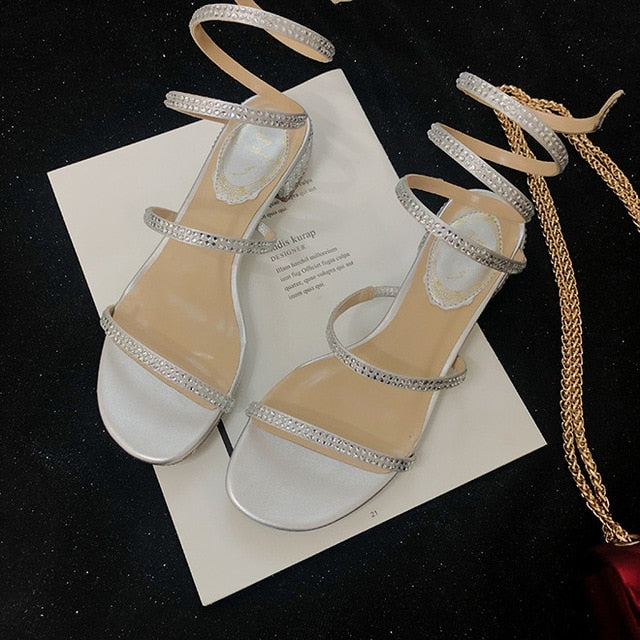 Dam Sandaler Platta med Ankelrem i Silke och Strass 10
